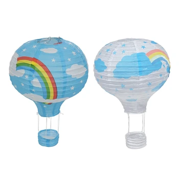 2 KS 12Inch Hot Air Balon Papír Lucerna Stínidlo Stropní Světlo Svatební Party Dekor, Blue Rainbow A White Rainbow Obrázek