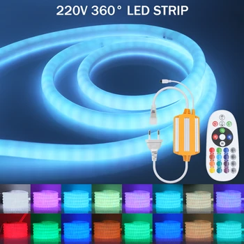 360 Kolo Neon Light Světlo s Dálkovým 220V Flexibilní RGB LED pásek SMD5050 76Leds/m Vodotěsné Silikonové Trubice Neon Pásky pro Výzdobu Obrázek