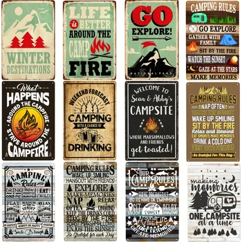 Camping Tin Znamení Kempování Pravidla Explors Cather s Rodinou Zeď Dekorativní Vtipné Retro Značek pro Muže, Ženy, 8x12 Palců 1KS Obrázek