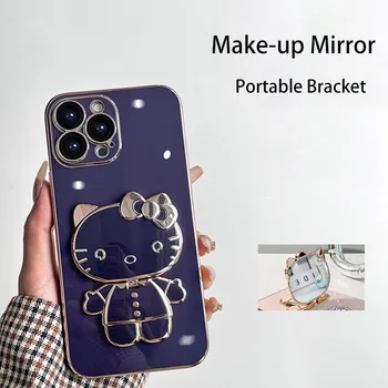 Cute Hello Kitty, Rotující Držák Make-up Zrcátko Případy pro Iphone 15 Pro Max 14 13 12 Mini 11 8 7 Plus Se Nárazuvzdorný Kryt Holky Obrázek
