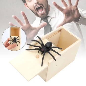 Dřevěné Spider Žert Vyděsit Box Gagy Praktické Vtip Vyděsit Hračky Halloween Hrát Vtip Dárek Překvapující Box Obrázek