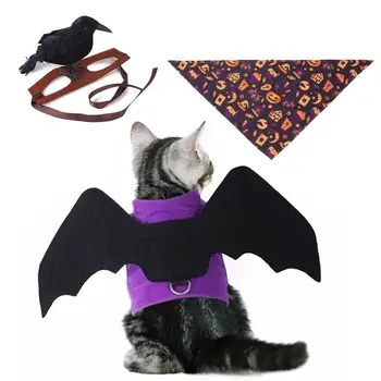 Halloween Oblečení Pro Psy Dog Bat Kostým Halloween Oblečení Cat Bat Křídlo Zdobit Doplňky S Hlavou Opotřebení A Pet Šátek Cosplay Obrázek