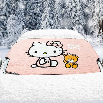Sanrio Kawaii Hello Kitty Auto Přední Sklo Kryt Anime Karikatura Roztomilý Módní Robustní Zimní Anti Freeze Sklo Sněhem Obrázek