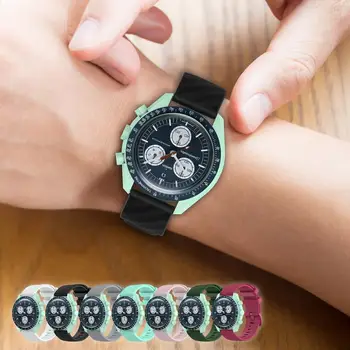 Silikonový Pásek k hodinkám Swatch ForOMEGA Klasických Uhlíkových Vláken Hodinky Muži Ženy 17 19mm Sportovní Gb743 301 Konkávní-Konvexní Gumové Hodinky Popruh Obrázek