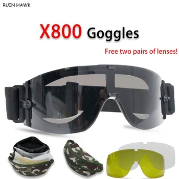 Vojenské X800 Taktické Brýle pro Muže, Armáda sluneční Brýle, Paintball Brýle, ochranné brýle, 3 Objektiv Obrázek