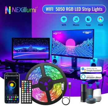 WIFI USB RGB 5050 Bluetooth LED Strip Světlo, 1m-10m Synchronizace Hudby 5V Flexibilní Pásky Alexa Inteligentní Světla Pásy pro Party Room Deco Obrázek