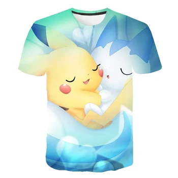 2023 Létě Děti 3D Cartoon Pokemon T-košile pro Chlapce, Dívky roztomilé Děti T Tričko Chlapci Dívky Cartoon živé T košile fit 3-14 T Obrázek