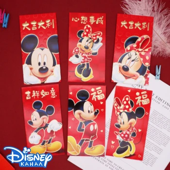 6ks Disney Mickey Mouse Paket Taška Červená Obálka Taška Roce 2024 Nový Rok Červenou Obálku Děti Karikatura Narozeniny Vzít Červené Dárkové Obrázek