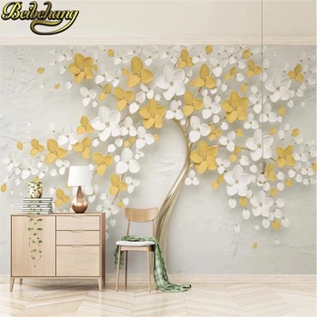 beibehang vlastní fotografie tapety TV pozadí tapety, podlahy, nástěnné Zlatá bílá reliéfní květiny wall paper pro obývací pokoj Obrázek