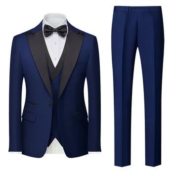 (Bunda+Vesta+Kalhoty) Nejnovější Design Luxusní Módní Šál Klopový Límec Oblek 3 Kusy Muži Slim Fit Business Party Svatební Smoking 6XL Obrázek