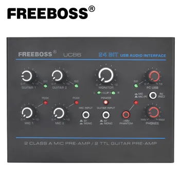 Freeboss Nahrávání Zvukové Karty 48KHz Přímé Sledování 2 XLR Mikrofonní Vstup Stereo PC 48V Kytaru Externí Audio Rozhraní Pro Mac OS UC86 Obrázek