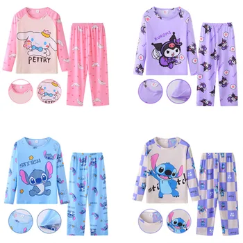 Kawaii Sanrios Kuromi Cinnamoroll Děti Pyžama Sad Anime Steh Disney Dívky Chlapce, Oblečení Na Spaní Podzim Děti Oblečení Pro Volný Čas, Oblečení Obrázek