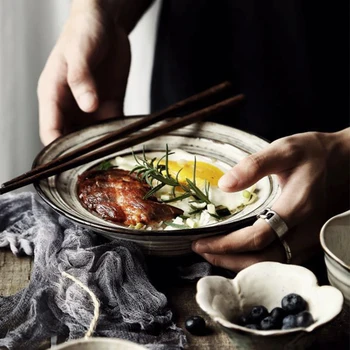 KINGLANG Japonské Těstoviny Mísy Domácnost Pěkné Barevné provedení Retro Deska Keramická Miska Rýže Obrázek