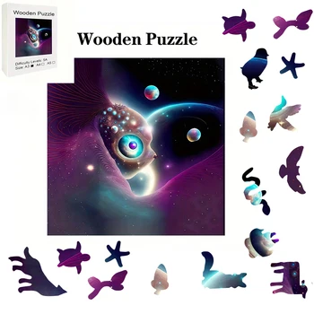 Prostor Roztomilý Ryby Dřevěné Puzzle Speciální-ve tvaru Zvířecí Puzzle Dekompresi Kolo Obtížné Puzzle Pro Dospělé, Dřevěné Hračky Obrázek