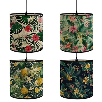 Retro Bambusová Lampa Odstíny Zelené Rostliny, Vzor, Světlo, Kryt, Domácí Dekorace Pro Podlahové Světlo Stolní Lampa Obrázek