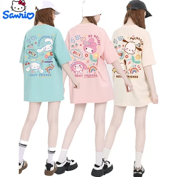 Sanrio Kuromi Cinnamoroll Melodie, Pochacco, T-Košile pro Ženy Nové 2023 Roztomilé Dívčí Bavlna Velké Velikosti Krátký Spánek Tričko Dárek Obrázek