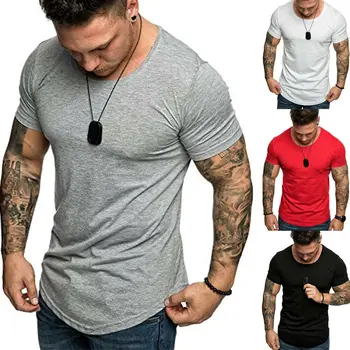 2019 Letní Hot Prodej T - Shirt Nové Pánské Posádky Krku Topy Tričko Basic Tričko Slim Fit Krátký Rukáv jednobarevné Casual T-Shirt Obrázek