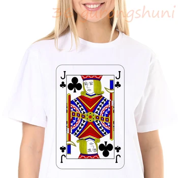 2020 hrací karty J print T shirt Ženy Harajuku estetiky Tenký Oddíl ročník Pokeru, J Tričko osobnost Bílé Topy tees Obrázek