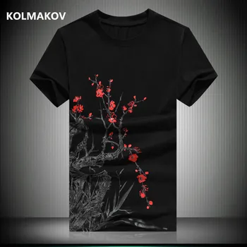2020 nové příjezdu letní Pánské O-neck tištěné t-shirt muži,muž ležérní Krátký rukáv Švestka květ vzor t-shirt Obrázek