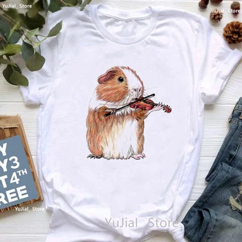 2023 Hot Prodej Vtipné Tričko Dívky Kapybara Hrát Na Kytaru Print T Shirt Dámské Oblečení Letní Módní T-Shirt Ženy Topy Obrázek