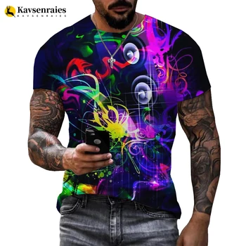2023 Nové Módní Hudební Umění Barva Neon Graffiti 3D T-shirt Rainbow Paint Splatter Topy Muži Ležérní Streetwear Nadrozměrné T Košile Obrázek