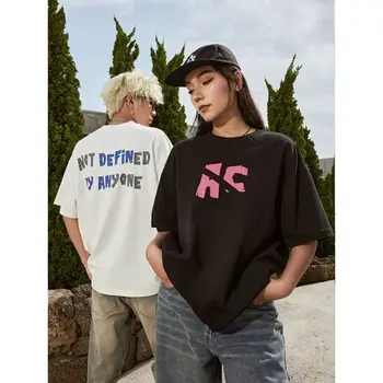 2023 nové módní značky ručně psaný slogan tištěné kolem krku s krátkým rukávem Americký hip-hop volné T-košile pro muže a ženy ins Obrázek