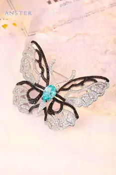 2023 Nové Vintage Ženy Náhrdelníky 925 Sterling Silver Butterfly Příslušenství Paraiba Blue Diamond Brož pro Ni Obrázek