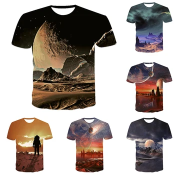2023 Sen Planety 3d Tištěné T-shirt Pánské Svetr, Krátký Rukáv Hip Hop Sportovní Ležérní Tričko Pánské T-shirt Obrázek
