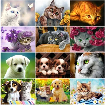 5D DIY Diamantový Malování Zvířat Kočka, Pes, Kombinace Plné Vrtačka Výšivky Mozaika Cross Stitch Vzor Zvířata Kit Domácí Dekoraci Obrázek