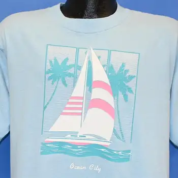 90 Ocean City Maryland Plachetnici Palmy Pláž Suvenýr tričko Velké Obrázek