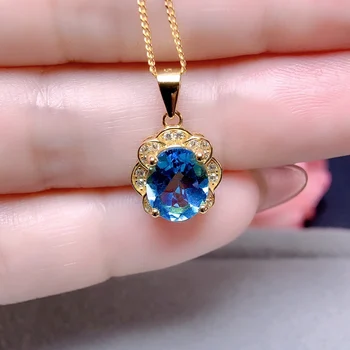 925 Sterling silver, Přírodní Swiss modrý topaz Náhrdelník Šperky Oheň Barva Dobrý krása ženy je luxusní šperky certifikované boutique Obrázek