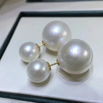 AAAAA 10-11mm Přírodní Japonské Akoya Bílé Kulaté Perly Náušnice 18k Zlato Obrázek