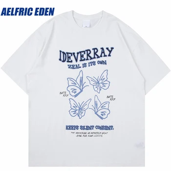 Aelfric Eden Dopis Butterfly Print T Shirt 2023 Muži Hip Hop Streetwear Harajuku Bavlna Letní Krátký Rukáv Ležérní Volné Tričko Obrázek