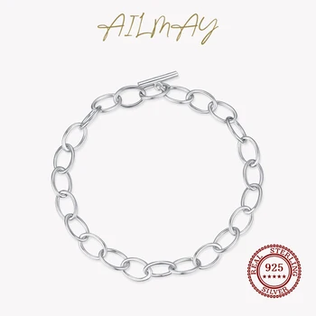 Ailmay Originální 925 Sterling Silver Řetězce Geometrické Náramek Móda Pro Nové Dámské Minimalismus Náramek Šperky Korean Boutique Obrázek
