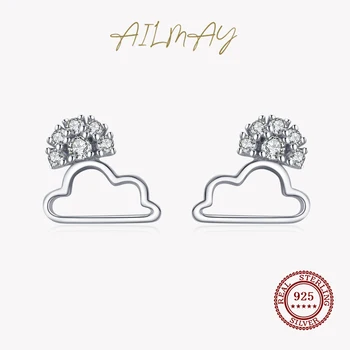 Ailmay Real 925 Sterling Silver Elegantní Cloud Náušnice CZ Stud Náušnice Pro Ženy, Svatební Prohlášení Jemné Stříbrné Šperky Obrázek