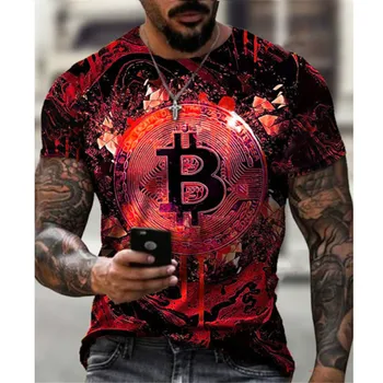 Bitcoin Grafika, Letní Pánské T-košile 3D Tisk Velké Velikosti Trendu Vysoké Kvality s Krátkým Rukávem Vintage Round Krk Styl Ulice Horní Obrázek