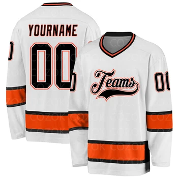 Custom White Orange Hockey 3D Tisk Jste Jméno Počet Muži Ženy Lední Hokej Jersey Soutěže, Tréninkové Dresy Obrázek