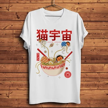 cute Neko Kočka mňau Prostor Ramen vtipné anime t shirt homme krátké tričko unisex muži ležérní streetwear tričko ne-nálepka Obrázek