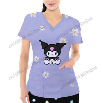 Disney Dámské tričko zdravotní Sestra Jednotné 2000s Topy Y2k Oblečení V-neck Graphic Tees Kapsy Yk2 Krátký Rukáv Tričko Kusů Obrázek