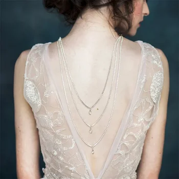 Drahokamu Svatební Pozadí Náhrdelník Crystal Módní Ženy Šperky Tělo Řetězce S Hlubokým Výstřihem Svatební Party Šaty Zpět Náhrdelník Dárek Obrázek