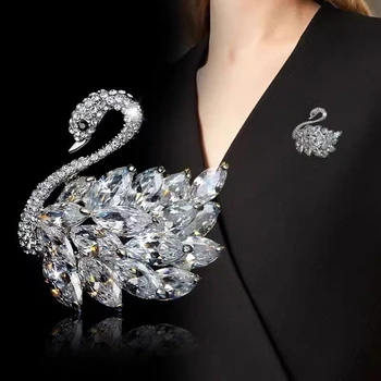 Drahokamu Swan Brože Pro Ženy Zvířat Pin Elegantní Svatební Doplňky Kabát Šperky Elegantní Swan Crystal Brož Dárek Obrázek