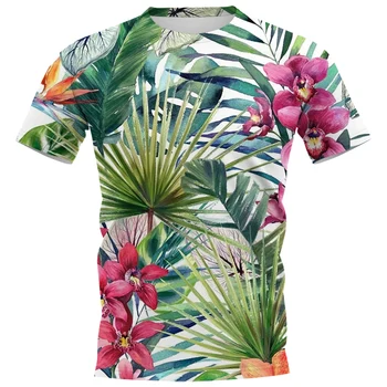 HX Havajské trička Polynésie Tropické Rostliny, List Orchidej Tištěné Casual Svetr Topy Harajuku T-košile Muži Oblečení Obrázek