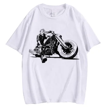 HX Tokyo Mstitelé Bílé Bavlněné T-košile Karikatura Manga Motocykl Print Muži Oblečení Unisex Anime Trička Harajuku Trička Obrázek