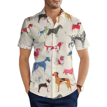 HX Zvířata, Pes Hawaii Košile Vtipné, Roztomilé domácí Zvířata, 3D Grafika, Ležérní Košile Pro Muže Oblečení Letní Krátký Rukáv Topy Camisas Obrázek