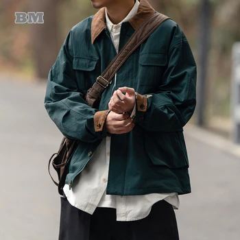 Japonský Streetwear Vysoce Kvalitní Vintage Nepromokavá Pracovní Bunda Muži Oblečení Harajuku Neformální Klopě Nákladní Kabát Korean Módní Top Obrázek