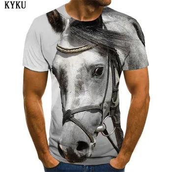 KYKU Značky Animal T-shirt Muži Kůň T-košile 3d Retro Tričko Tisk Pánské Oblečení, T košile Módní Slim Topy Obrázek