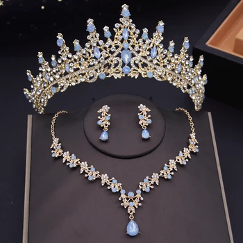 Luxusní Crystal Vody Drop Svatební Šperky Sady Drahokamu Čelenky Koruny, Náhrdelník, Náušnice Narozeniny Svatební Šperky Set Příslušenství Obrázek