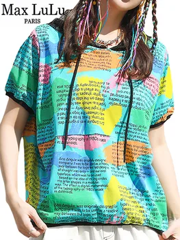 Max LuLu 2023 Dámské Módní Volné Letní Tištěné Síťoviny, S Kapucí Tee Košile Ženy Luxusní Ležérní Bavlněné Topy Vintage Punk Oblečení Obrázek