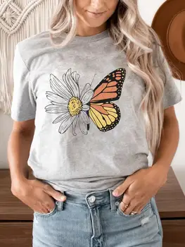 Motýl 90 Roztomilý Ležérní Tričko Letní Dámské Oblečení Květina Krátký Rukáv T Ženy Módní Tištěné Šaty Grafické T-košile Obrázek
