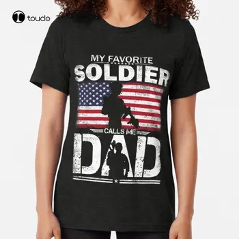 Můj Oblíbený Voják Volá Mi Táta Den Otců Dárek Tri-Blend T-Shirt Tee Shirt 70 Košile Pro Ženy Módní Tričko Letní Tričko Obrázek